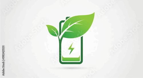Green Battery Icon with Leaves Symbolizing Eco Friendly Energy.