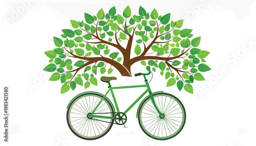 Green Bicycle with Tree Leaves Illustration.