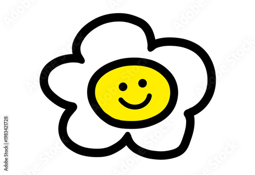 Hand drawn white flower with happy smiley face