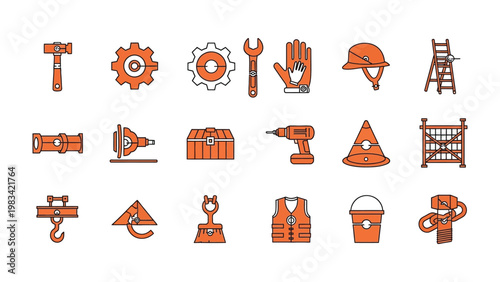 Construction Tools Collection: A comprehensive compilation of construction tools, carefully illustrated to showcase a range of equipment used in building and maintenance projects.