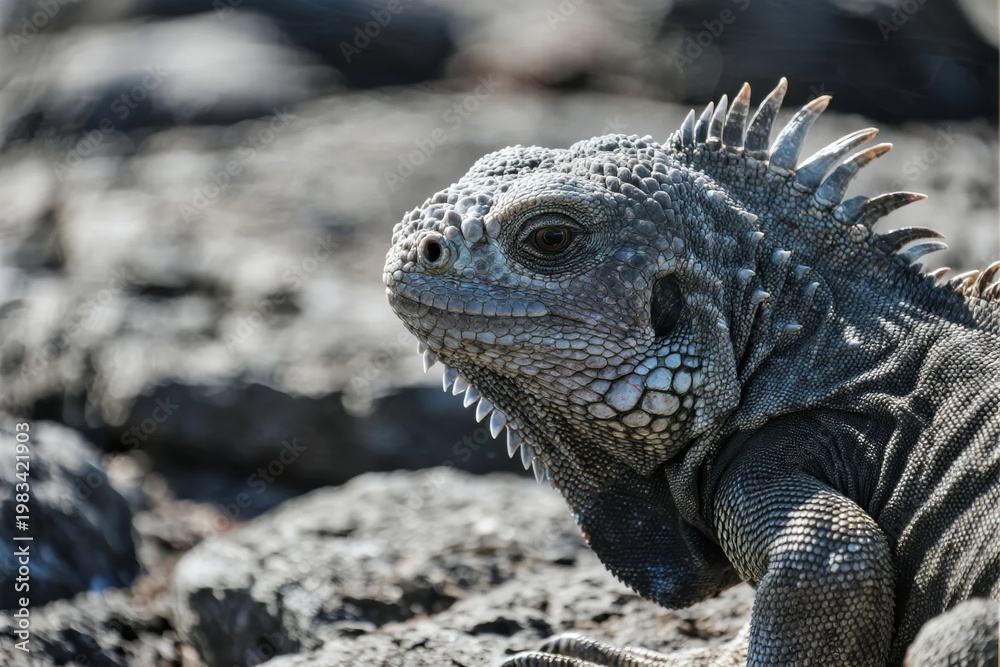 Obraz premium Close-up of a spiny iguana resting on rocky terrain