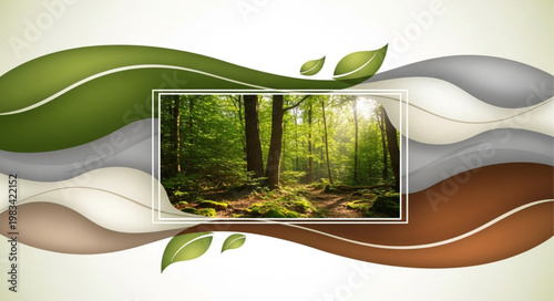 Sunlit Forest Trail Through Dense Green Trees.