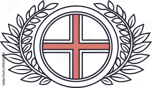 Fotografie Red and white icelandic flag with decorative laurel wreath circle