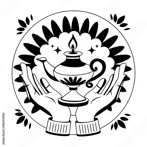 An illustration of traditional lamp designed in glyph style