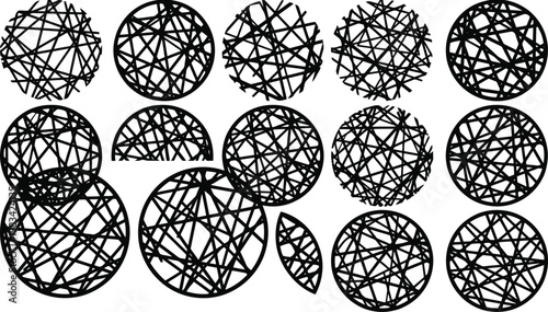 Collection of abstract geometric circular and semicircular patterns with intersecting lines circle semicircle