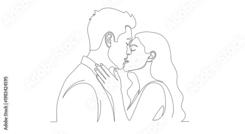 Fotografía Continuous line art drawing of romantic couple kissing with affectionate embrace