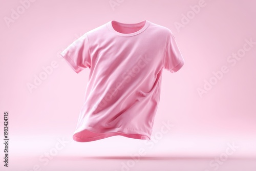a pink t-shirt floating in mid-air against a white background