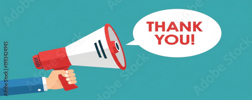 Megaphone with Thank You Message Illustration Representing Appreciation, Customer Feedback, Marketing Communication, Announcement, and Gratitude Concept for Business and Social Media Design