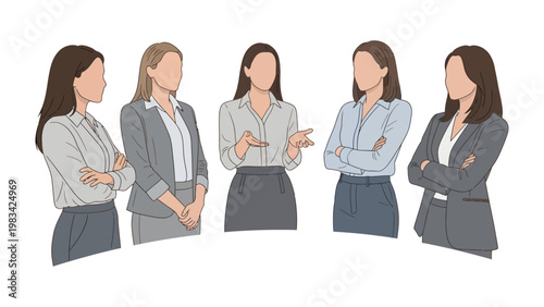 Businesswomen in a Meeting: A group of sophisticated women in business attire engage in a focused meeting, showcasing collaboration and professional unity.