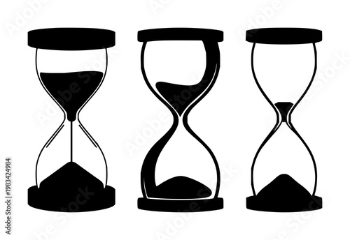 Hourglass set with solid black icon, white background featuring time management, productivity, countdown with precision and scheduling