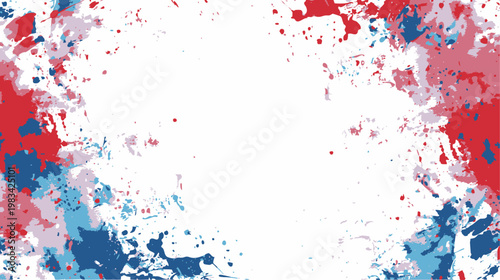 赤と青のペンキしぶきが広がるポップな抽象フレーム背景素材