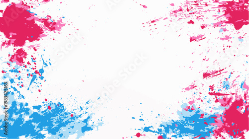 赤と青のペンキしぶきが広がるポップな抽象フレーム背景素材