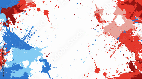 赤と青のペンキしぶきが広がるポップな抽象フレーム背景素材