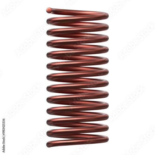 Copper metal spring, flexible shock absorber component, vertically positioned.