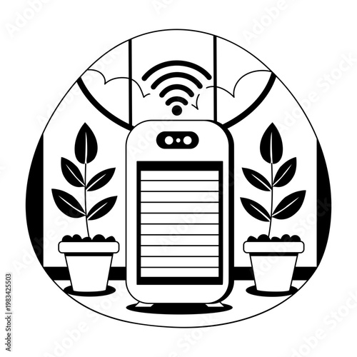 A glyph style illustration showing an air purifier