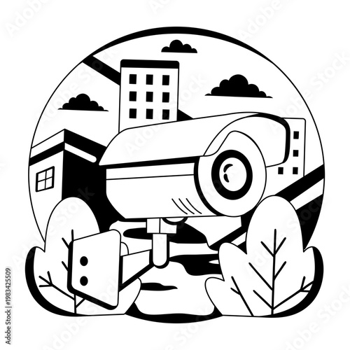 A glyph style illustration showing a smart cam