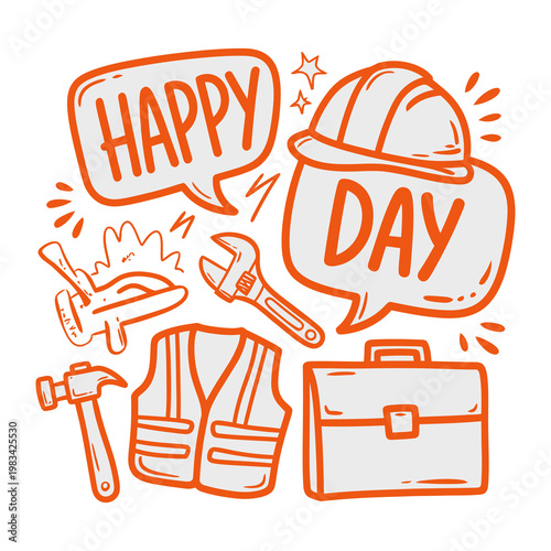 Happy day for worker. Celebrating a day dedicated to the contributions and achievements of workers worldwide. A symbolic representation of the tools, safety equipment, and the spirit of labor