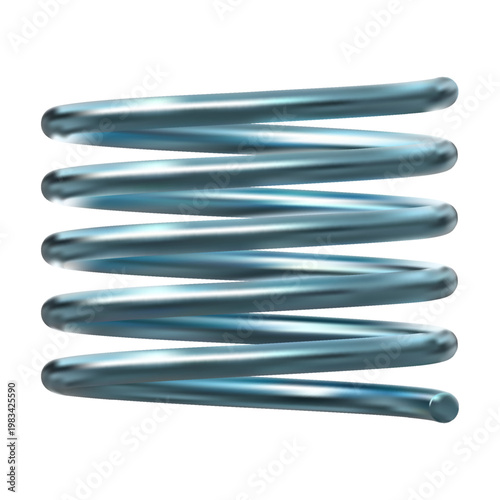 Blue metal coil compression spring, spiral component.
