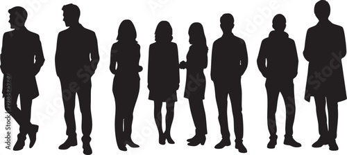 Six diverse human silhouettes in black standing side by side human figures diversity black color