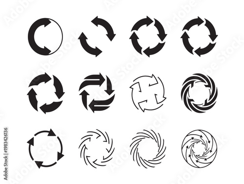 set of circular arrow icons rotating clockwise vector illustration