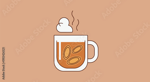 Hot Toddy Drink in Glass Mug with Cinnamon Sticks Steaming Hot Beverage.