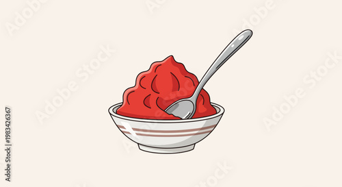 Bowl of Tomato Paste with Spoon.