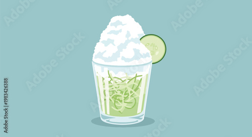 Refreshing Cucumber Mint Drink with Shaved Ice.
