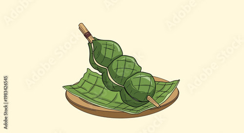 Hanami Dango Dessert on Plate Traditional Japanese Sweet Treat.