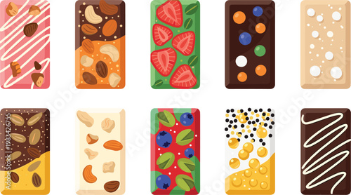 Chocolate Bar Set with Various Toppings and Flavors for Sweets, Desserts, and Confectionery Designs