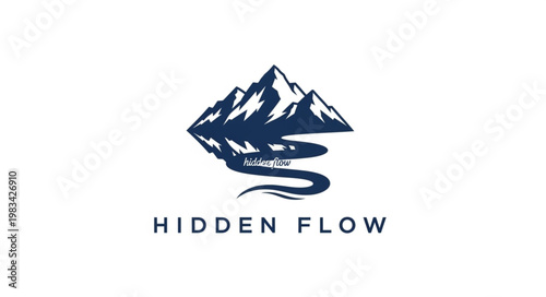 Stylized mountain and river logo with flowing design.