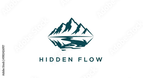 Stylized mountain and river logo design emblem.