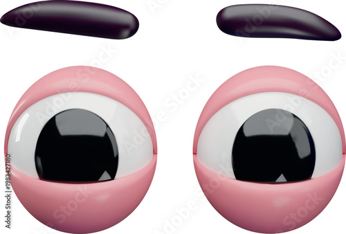 Eyes open realistic vector 3D design, emoji emoticon volume scared face element looking facial expression, eyesight pair