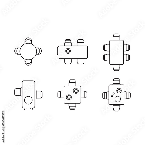 Overhead views of various electronic devices presented as simple line drawings