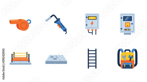 Industry Icons: A vibrant assortment of industry tools, each element representing essential components and functionalities used across the sectors. 