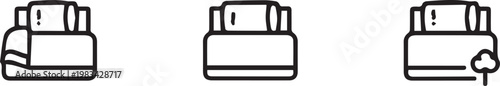 Simple line icons of bed and pillow representing sleep rest and hotel room