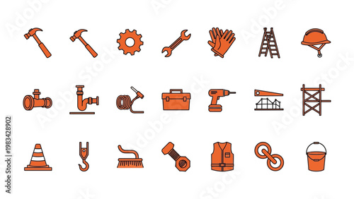 Construction Tools Collection: A curated collection of essential construction tools meticulously arranged, showcasing the variety of equipment used in building projects and craftsmanship.