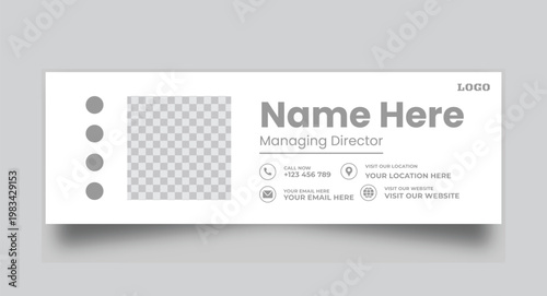 Minimalist email signature template with grey accents clean design photo placeholder and essential contact details.