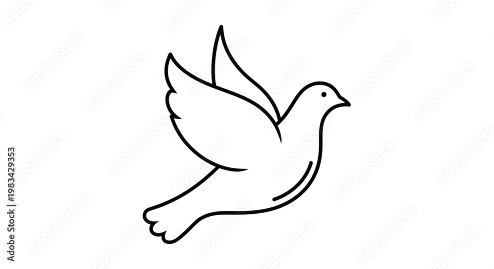 Fototapeta premium A simple line drawing of a white dove in flight with outstretched wings on a plain background symbolizing peace and freedom