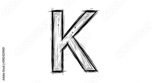 Fotografia Black and white sketched letter k isolated on white background