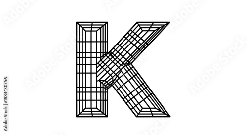 Geometric 3 d letter k isolated on white background for design