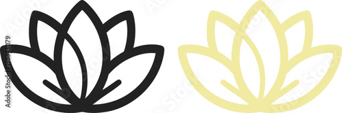 Elegant floral lily symbols in outline style representing purity and harmony for holistic health beauty salon and spiritual therapy logos.