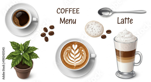 Coffee shop menu items and ingredients for a cafe.