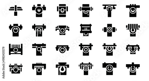 Camera, photography, icon set, 25 black and white camera icons, vector graphics, photography symbols, camera signs