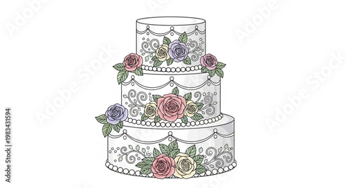 Elegant Three Tier Wedding Cake with Floral Decorations.