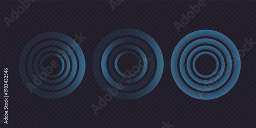 Sound wave. Signal concentric circle. Round light effect. Wifi range. Radio station signal. Water ripple with circle waves. A place or a painful point. Radar screen. Vector effect. Eps 10