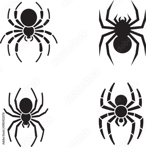 Four black spider silhouettes on white background