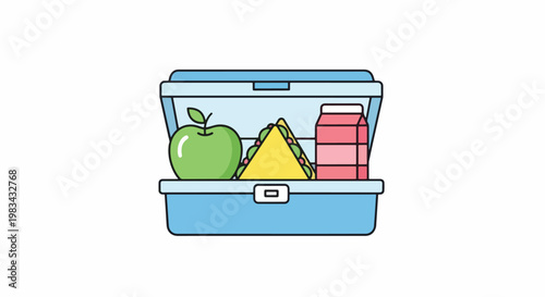 Lunchbox with Sandwich Apple and Milk Carton - Healthy School Meal.