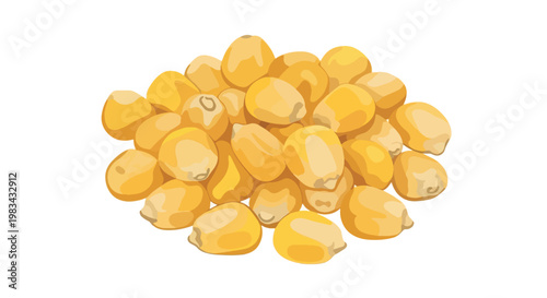 Pile of Yellow Corn Kernels on White Background - Healthy Food Ingredient.