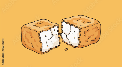 Crispy Golden Chicken Nuggets Broken in Half Isolated on Yellow.