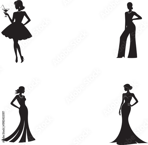 silhouette of women in various elegant poses and outfits